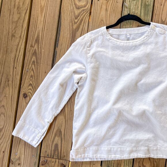 Muji Long Sleeve Flannel Top - Ivory - Boat Neck - Women's Size Large - Picture 3 of 8